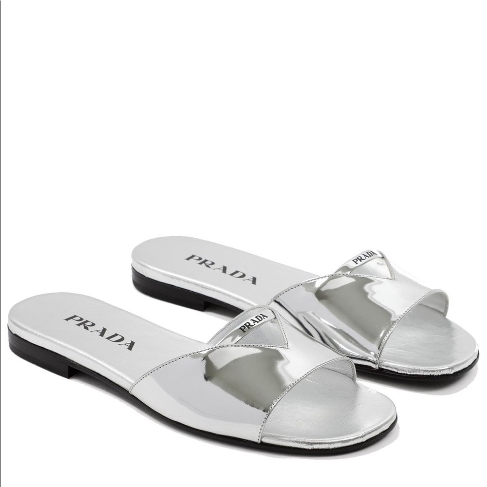 SOLD Prada logo leather slides